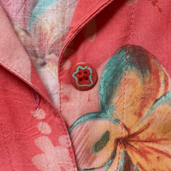 Jams World Woman Hawaiian Print Short Sleeve Blouse Button Up Size M Orange Red - Picture 8 of 8